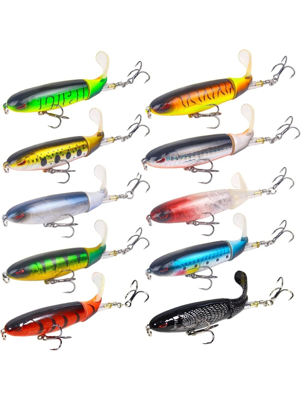10 Pcs Whopper Plopper Fishing Lures  Topwater Floating Rotating Tail for Bass
